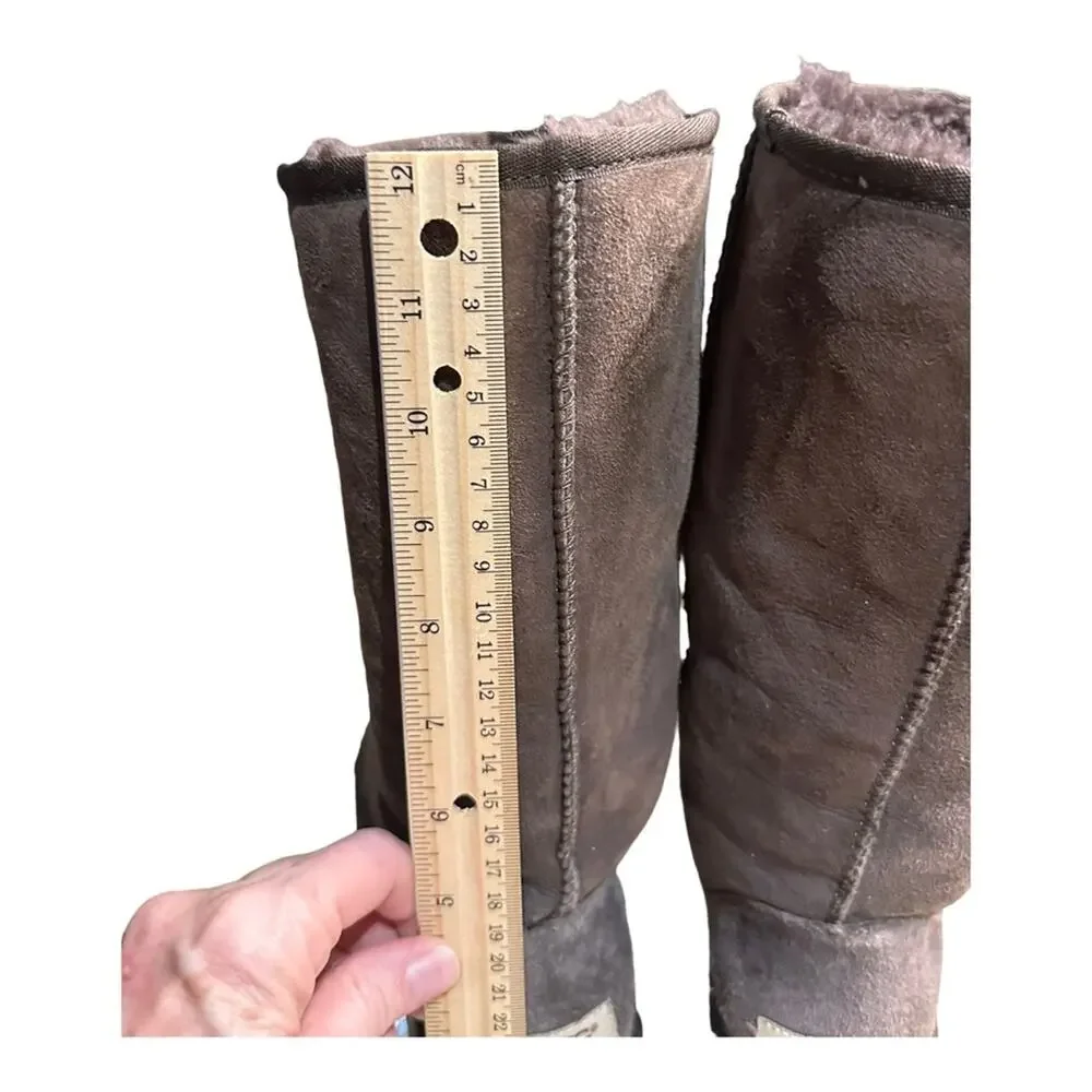 UGG Chocolate Brown 12" High Brown Suede Boots Womens Size 6 - Picture 3 of 10